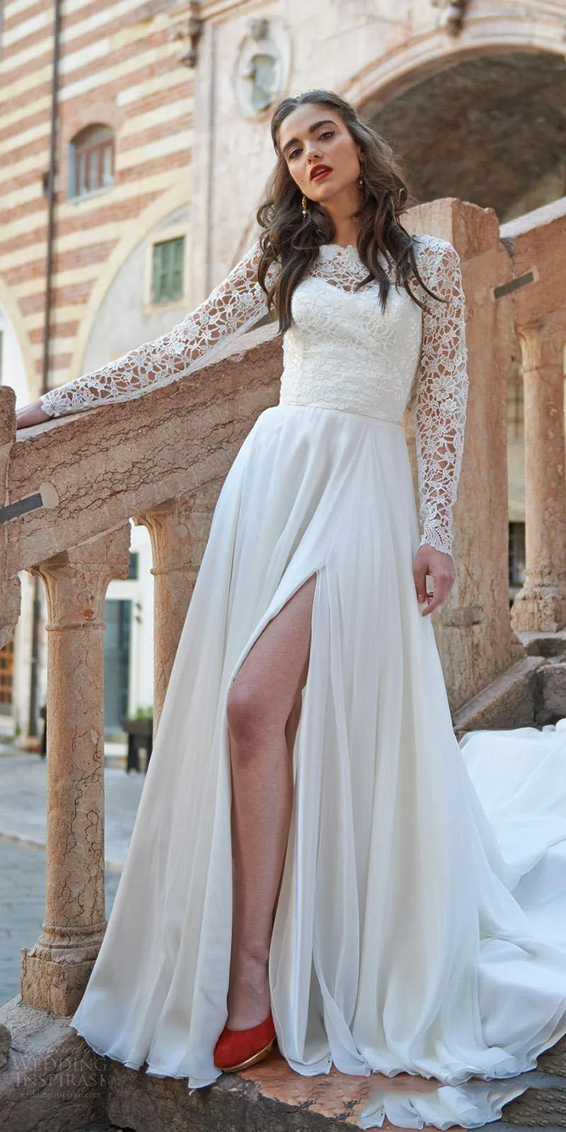 long-sleeve-lace-top-a-line-beach-wedding