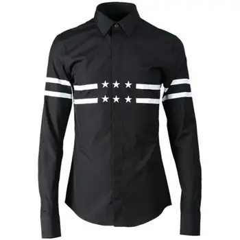 

New Arrival Stripe And Pentagram Rubber Printed Men's Turn-down Collar Fashion Casual High Quality Plus Size M L Xl 2xl 3xl 4xl