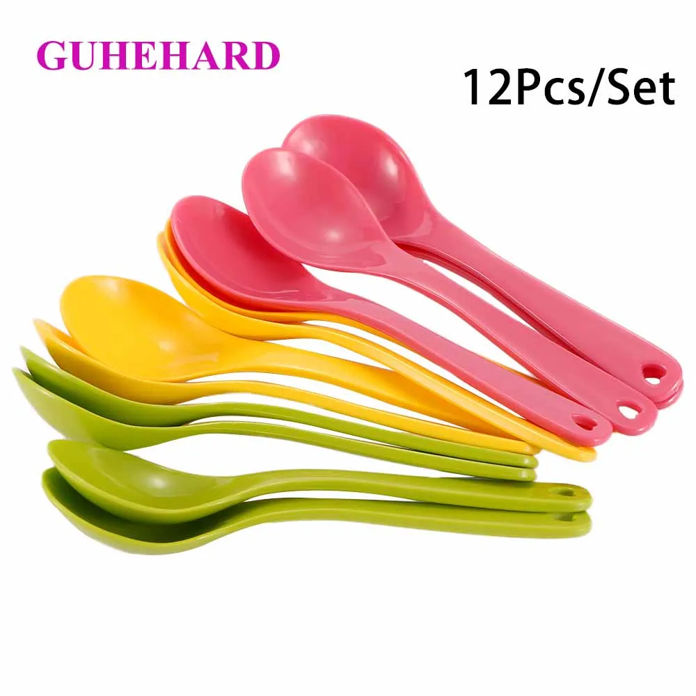 

12 Pcs/lot Baby Toddler Feeding Spoon Safe Plastic Baby Training Eating Spoon Set Food