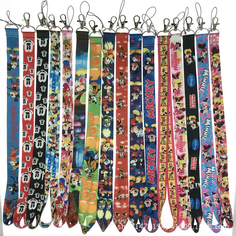 

10PCS Mix Mickey&Minnie Mouse Keychain Neck Strap lanyard for Keys Phone ID Card USB Badge Holders Pass Gym Hang Rope