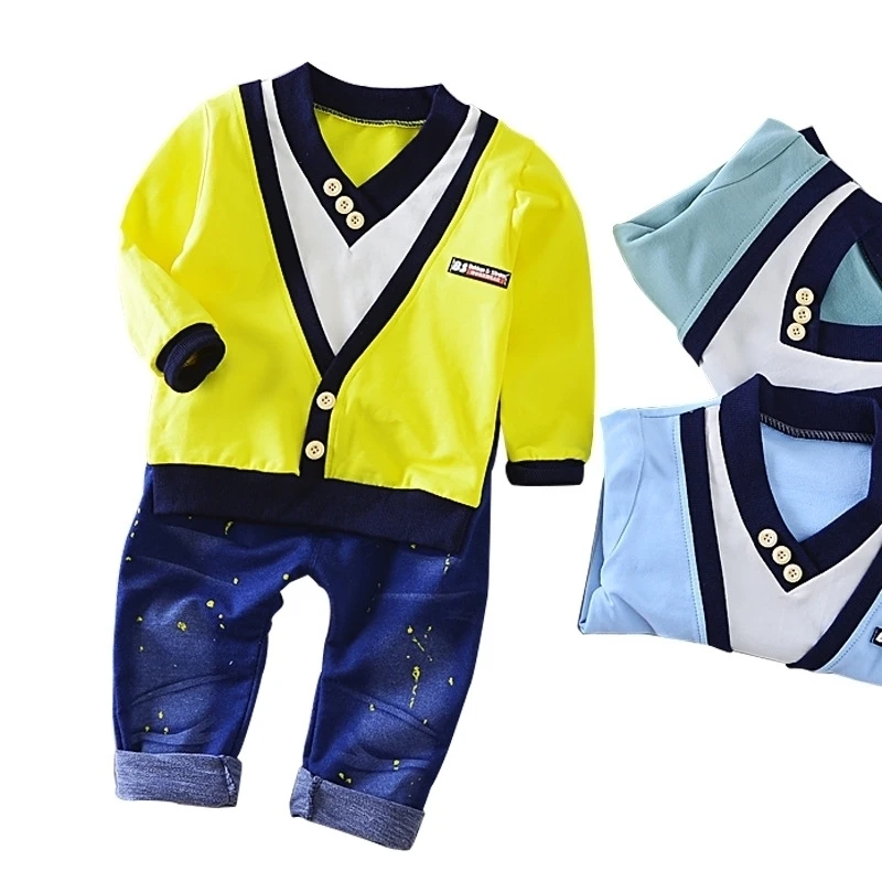 

2019 Spring Boy Clothing Sets Kid Tracksuit Children Clothes Infant Fashion Chicken Heart Collar Leisure T-shirt Pants 2pcs/sets