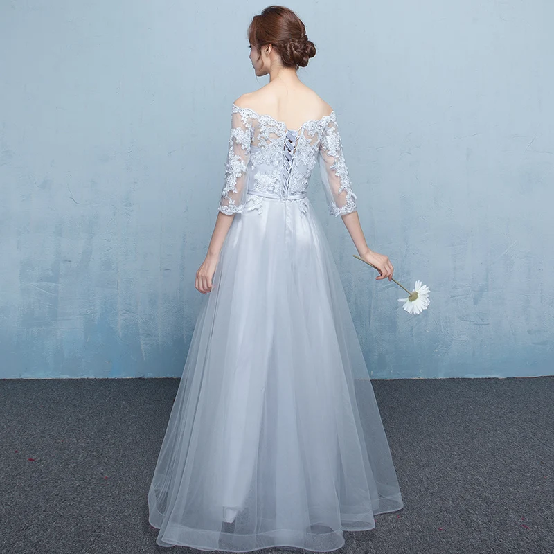 Robe de soiree 2020 серебристо серое вечернее платье со шнуровкой и открытыми плечами
