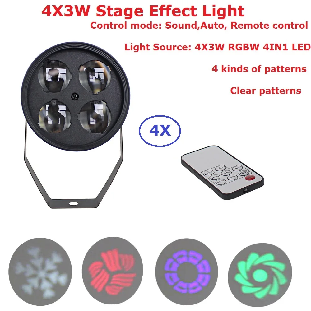 

4IN1 Carton Package 4 Eyes Pattern Stage Effect Lights High Brightness 4X3W RGBW 4IN1 Mini LED Par Cans With Remote Control