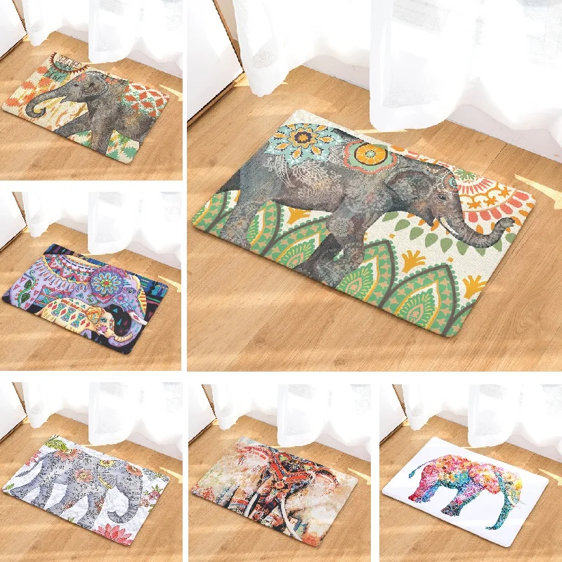 Carpet India Elephant Printed Suede Carpet Home Decoration Bath Mat