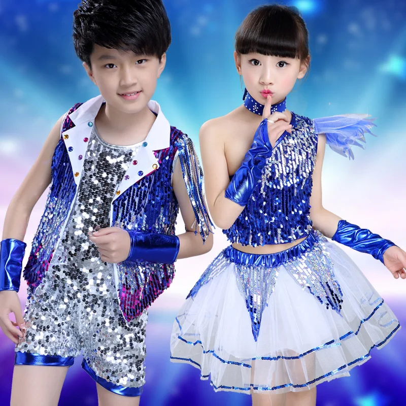 

Boys girls jazz dance Latin dance costumes sequined gauze dance clothes kindergarten pettiskirt sequins clothing