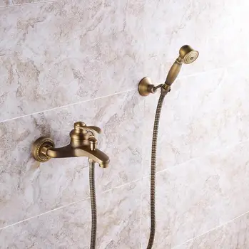 

Free Shipping New arrival Bathroom shower faucet set Wall mounted antique brass bath faucet single hand bath shower tap HJ-5502