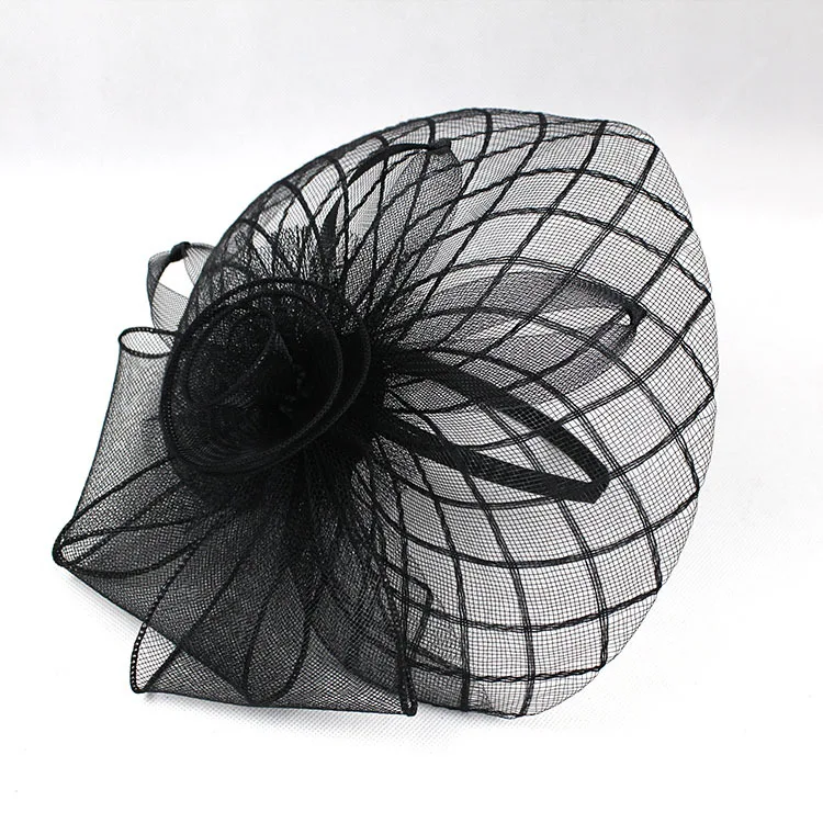 مخطط شبكة أزياء hairband زهرة شبكة الأسود العصابة الشعر كليب أسود بيج نساء سباق الخيل حفل الزفاف اكسسوارات للشعر