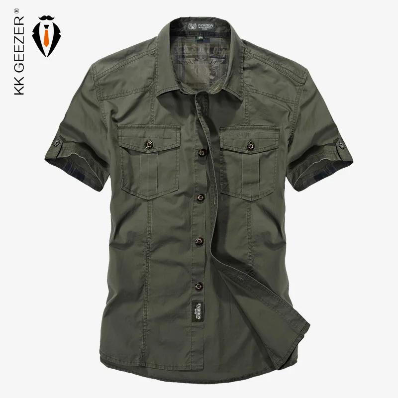 

Military Shirt Men Cotton Tooling Casual Shirts Short Sleeve Loose ArmyGeen Pockets Breathable High Quality Dress Shirt Big 4XL