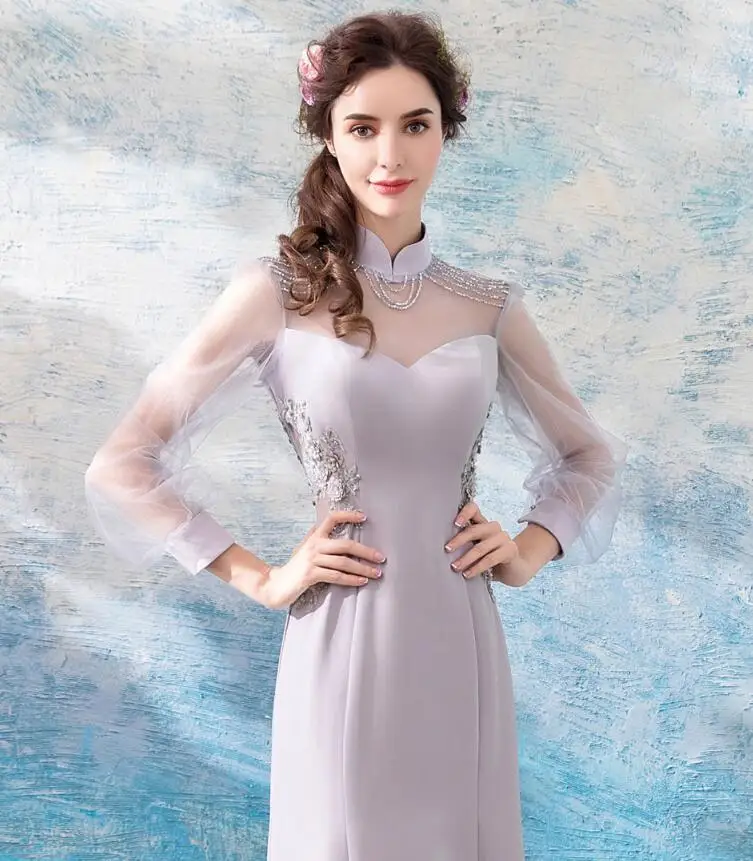 Многоцветный Бальные платья мандарин воротник длинный Vestido de Festa Robe De Mariee Elegent Quinceanera платья формальное платье - Цвет: Многоцветный