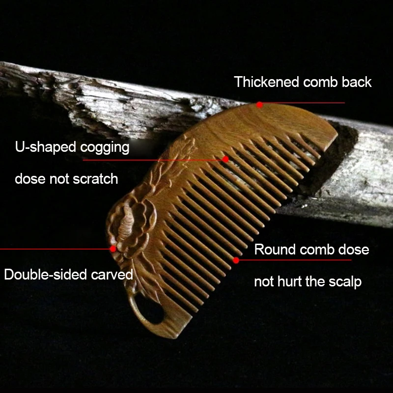 Китайское ремесло зеленый гребень из сандалового дерева пион двухсторонний резной деревянный гребень натуральный деревянный гребень для мамы подруги самостоятельно подарки