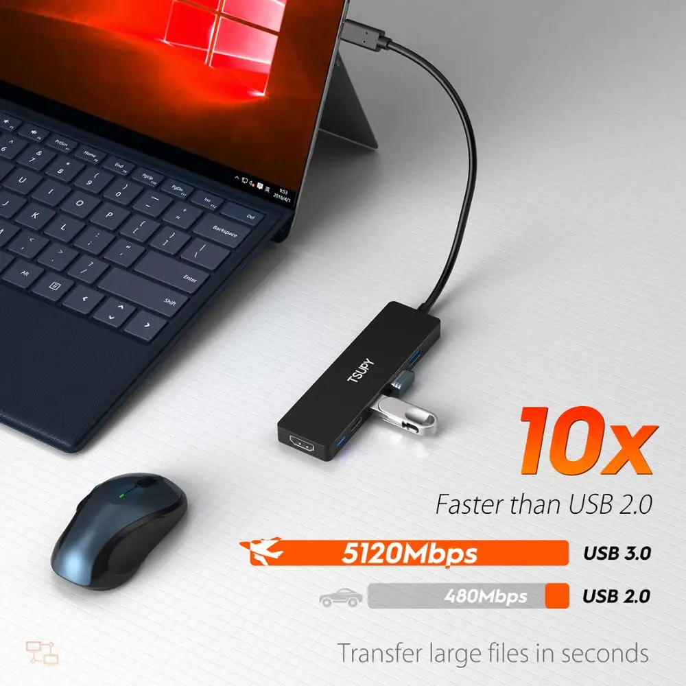 TSUPY USB C концентратор типа к HDMI 3 0 порты для зарядки хаб конвертер Macbook Pro Air 2018 samsung S10