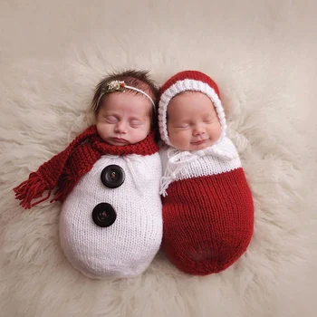 

Children Clothing Photo Studio Baby Hand Weaving Wool Cartoon Snowman Sleeping Bag Newborns Photography Props