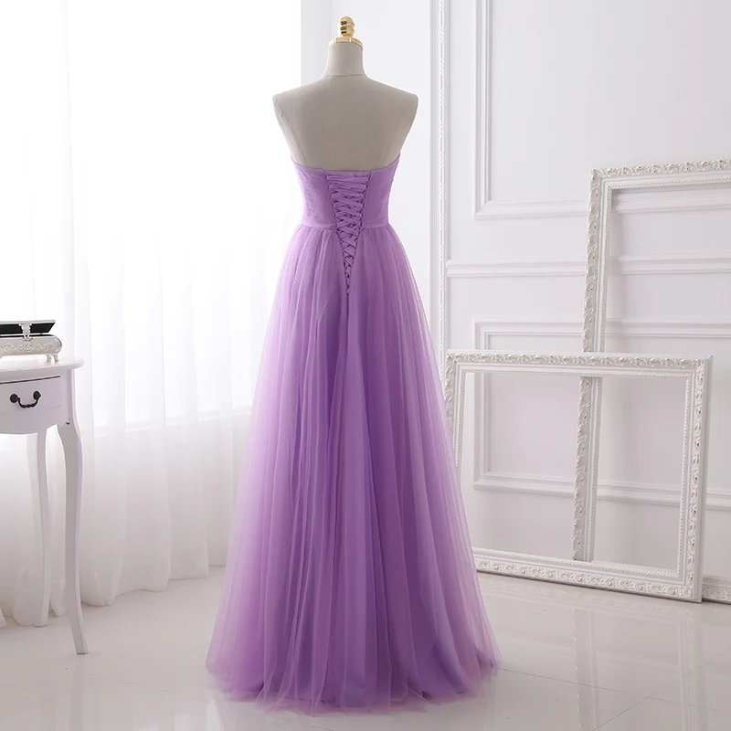 Lilac Tulle Sweetheart Pleat Long Bridesmaid Dress