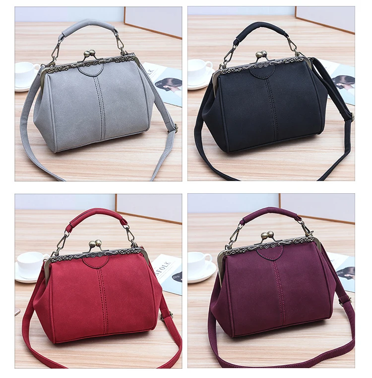 Women PU Leather Purse Retro Fashion Top Handle Handbag Kiss Lock Crossbody Shoulder Bag for Ladies (4)
