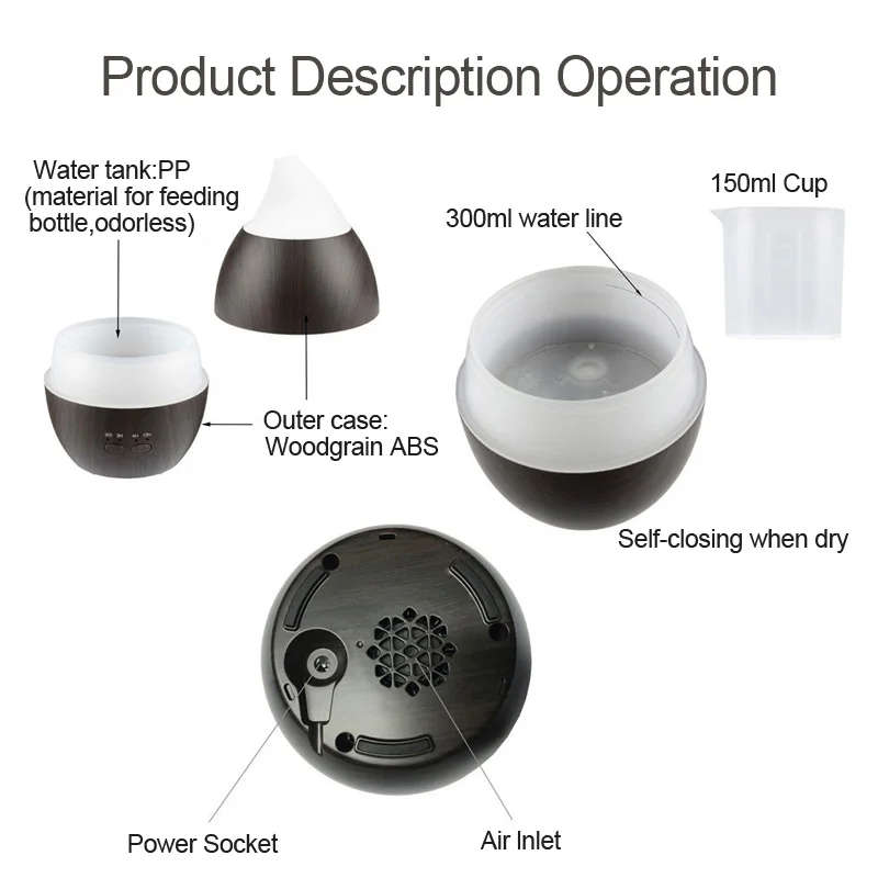 KBAYBO aromatherapy air humidifier aroma essential oil diffuser ultrasonic mist maker electric aroma diffuser fogger home sleep