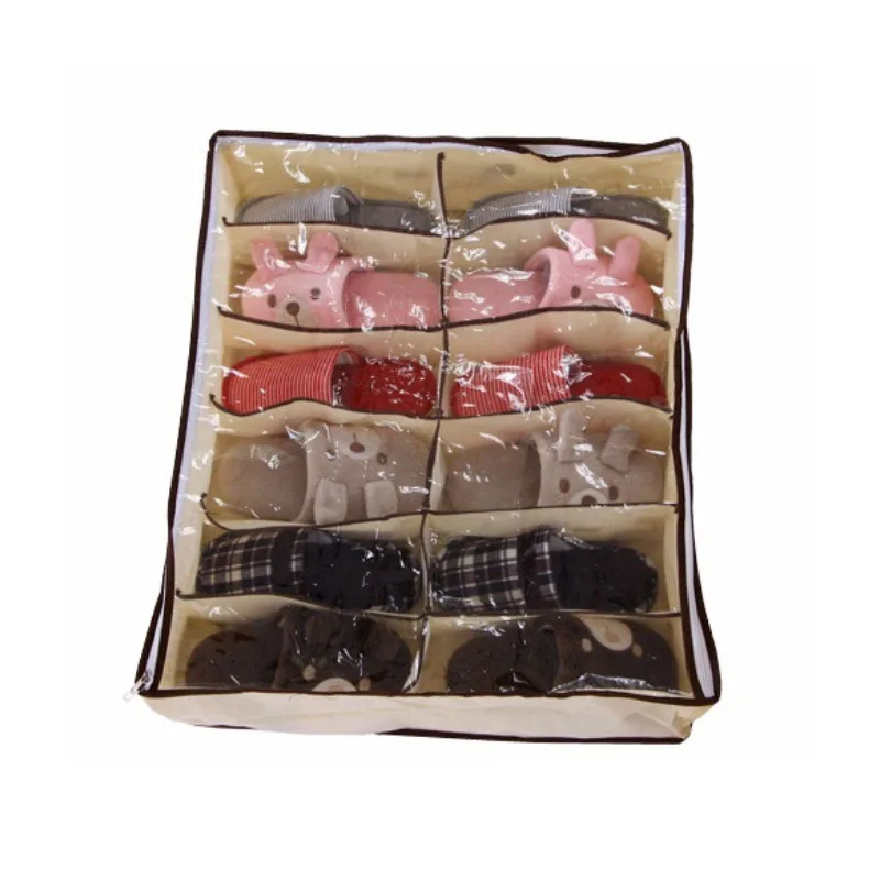  12 grid Dustproof Shoe Organizer Case Space Saving Home Essentials Under Bed Shoes Transparent Cove