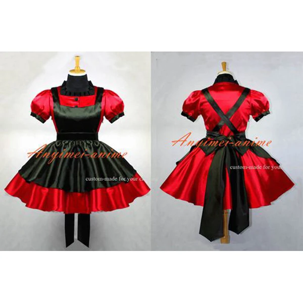 

Red-black Sexy Sissy Maid Satin Dress Uniform Lockable Dress Cosplay Costume Custom-made[G645]