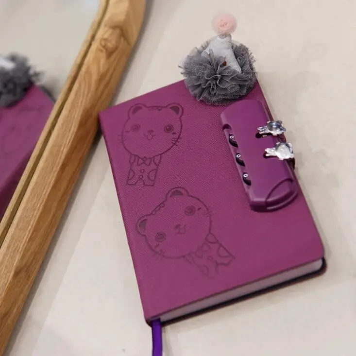 Kawaii Cat PU кожаный жесткий чехол Карманный замок блокнот с кодовым замком планировщик для журналов Личный Дневник Книга для детские школьные принадлежности