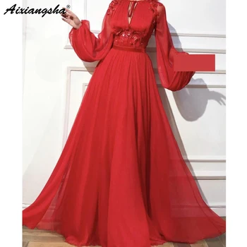 

new Evening Dress Sexy Long Sleeveless Formal Occasion Dresses Custom Made Party Gowns Long Sleeve Red Chiffon A Line Appliques