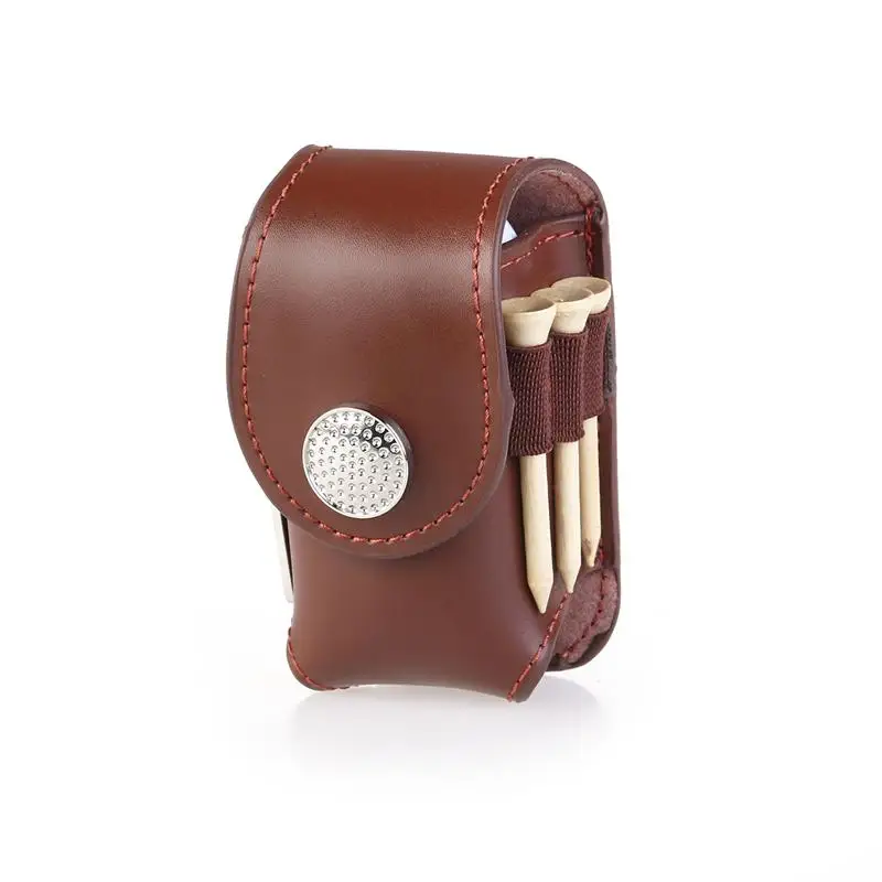 

Mini Portable Clip on Golf Ball Holder Pouch Bag Hold 2 Balls Golfer Aid Tool Gift (Brown)