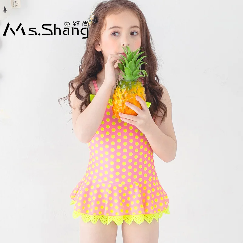 Ms. Shang От 2 до 12 лет/купальный костюм для маленьких девочек детская одежда для купания цельные купальные костюмы купальный костюм для маленьких девочек купальные костюмы в горошек синего цвета