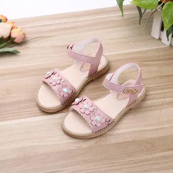 

Fashion Flower Ankle-Wrap Girls Sandals Shoes Flat With Casual Girls Beach Sandals Bowtie Princess Girls Slides Shoes