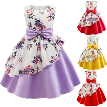 

Tollder Girls Flower Wedding Princess Party Dress With Bow Baby Kids Christmas Costume Dress Children Clothing Infantil for 2-8Y