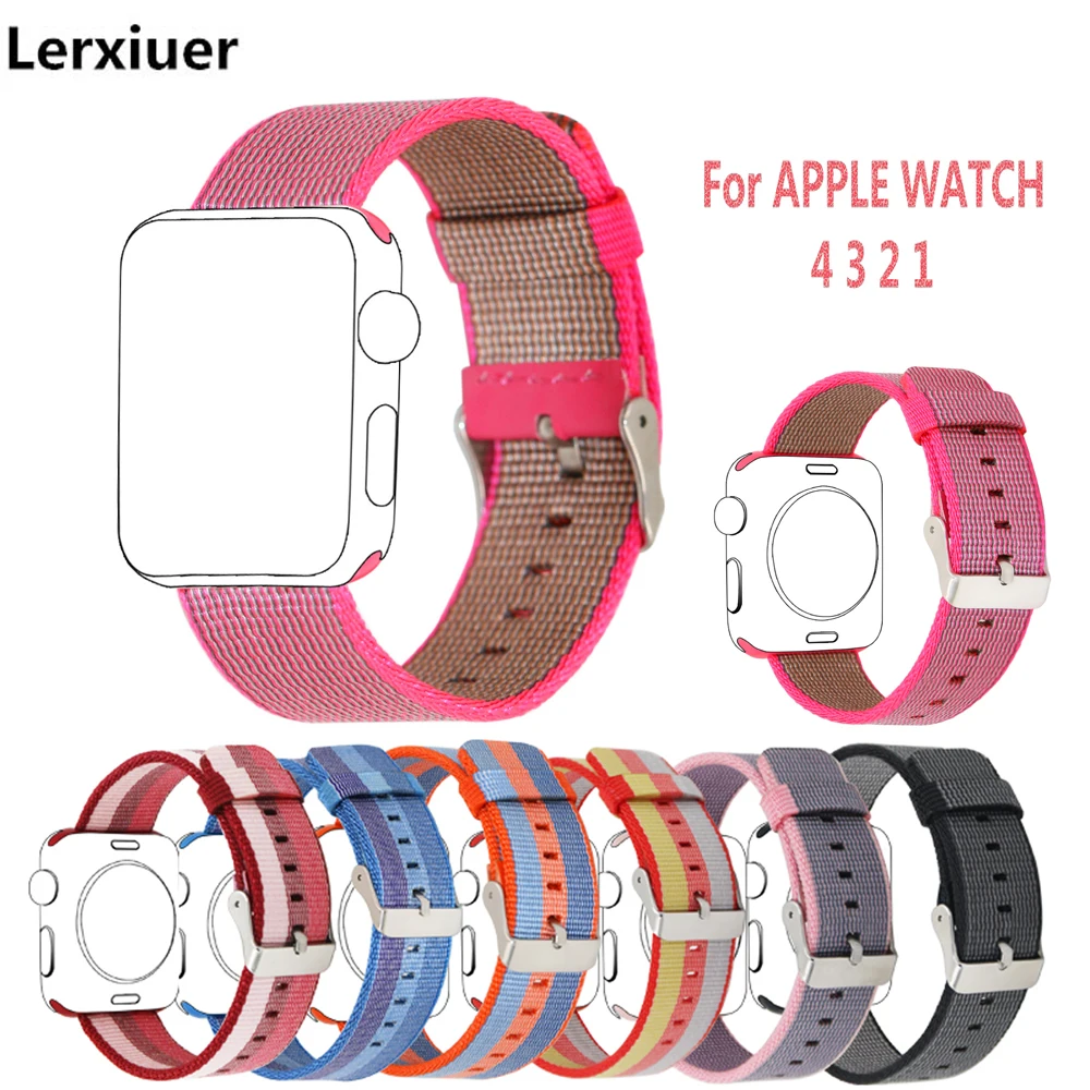 

Wove nylon strap for Apple watch 4 3 band 44mm 40mm iWatch band 42mm 38mm wrist watchband Stainless Steel Buckle bracelet belt