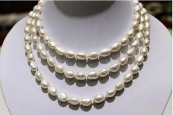 

long freshwater pearl necklace white Baroque 9x11mm 120cm metal clasp fashion jewelry