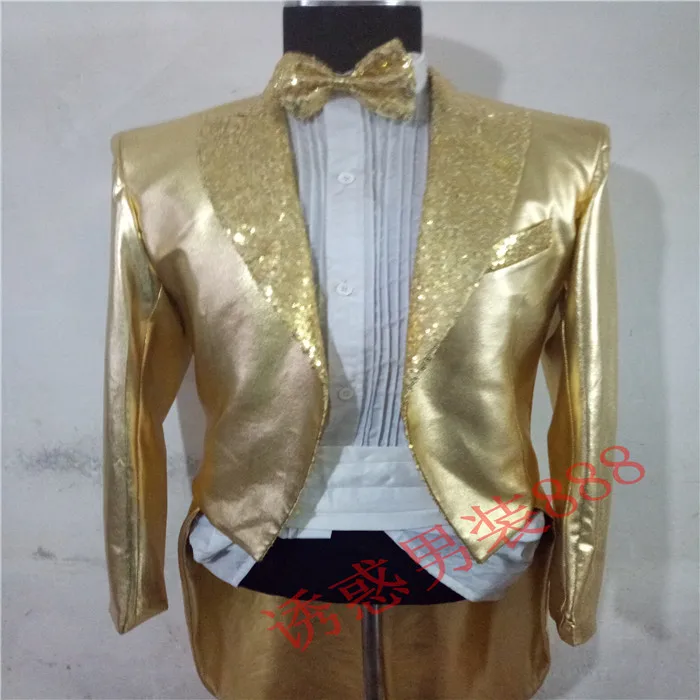 

100%real can customs making golden tuxedo swallowtail magician jacket/party/stage performance/dance/sing/stuido long jacket