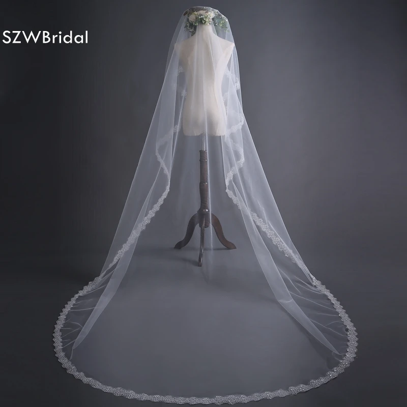 

SZWBrida Fashion 3 Meter Wedding veil Long Lace Edge Bridal Veil 2019 with Comb Wedding Accessories Bride Mantilla Wedding Veils