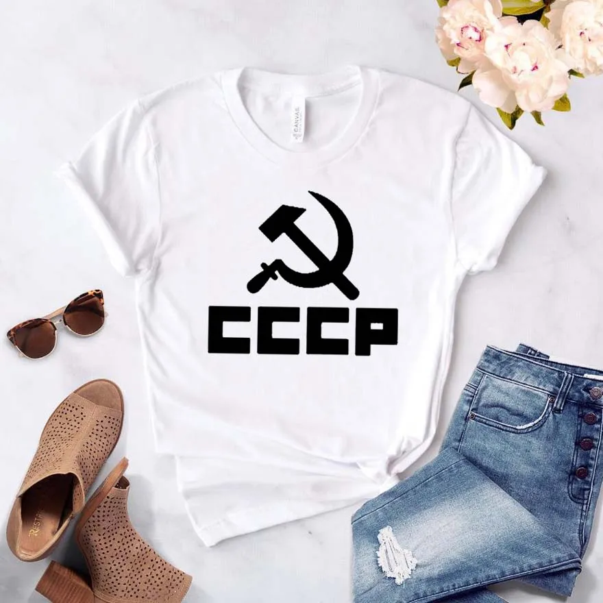 CCCP Русская женская футболка смешные изделия из хлопка футболка подарок для леди Yong Девушка Топ Футболка Прямая поставка S-740