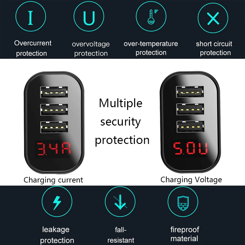 Зарядное устройство USB Baseus с цифровым дисплеем для samsung, Xiaomi, зарядное устройство для телефона, 3.4A, максимальное быстрое зарядное устройство для iPhone, зарядное устройство, адаптер