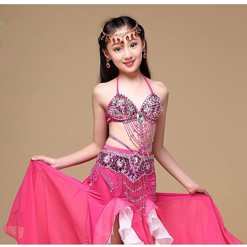 2017 Hot Selling Children Belly Dance Costumes 6 colors Kids' Girls Belly Dance Outfit Costume India Dance Clothes bra+belt+dress (3)