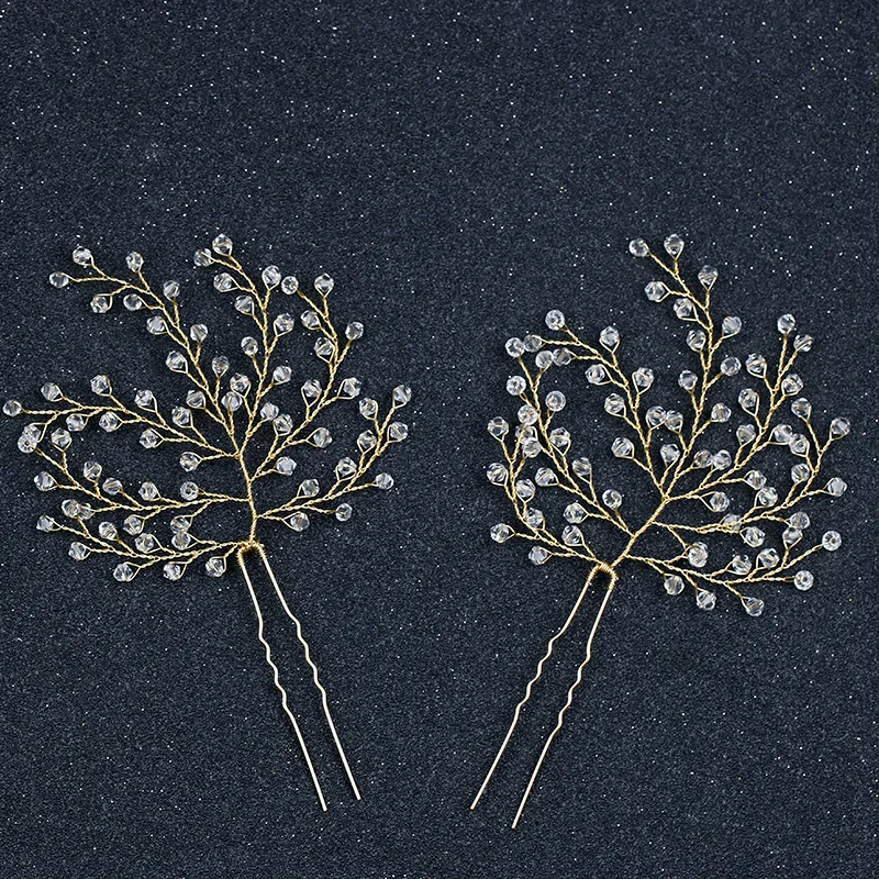 Branch Crystal Gold Color Hair pins (2)