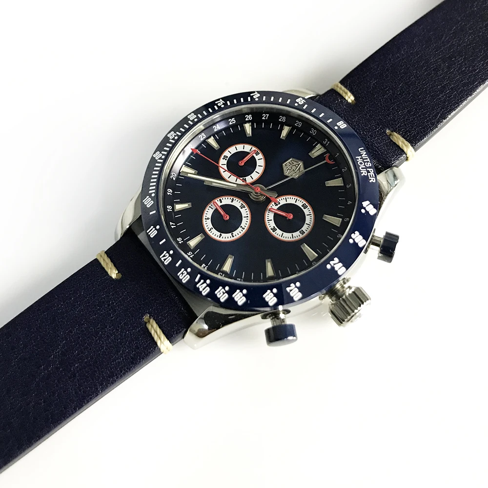 Новые винтажные кварцевые часы из нержавеющей стали с хронографом, часы с керамическим ободком, швейцарские 5040.F часы с механизмом San Martin, высококачественные наручные часы