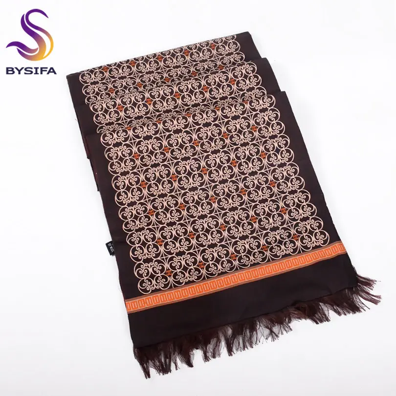 [BYSIFA] Winter Coffee Gold Men Scarves Fashion Accessories Male Warm Long Scarf Brand Business Leisure Tassel Scarves 160*26cm mens infinity scarf Scarves