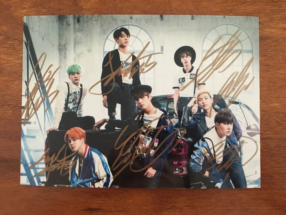 Расписанный вручную Bangtan Boys с автографом лицо себя групповое фото 5*7 Бесплатная