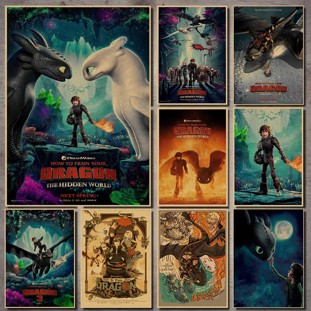 

2019 How to Train Your Dragon 3 /classic movie film/kraft paper/Cafe/bar poster/Retro Poster/decorative painting 42*30cm