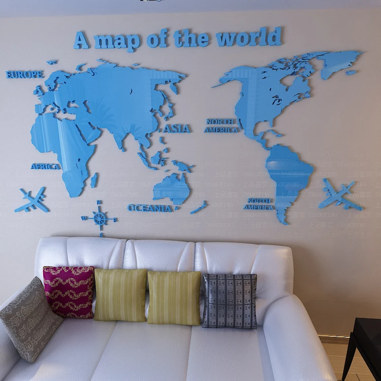 Free shipping Map of the world 3d crystal acrylic three-dimensional wall stickers TV wall office sofa background wall decoration
