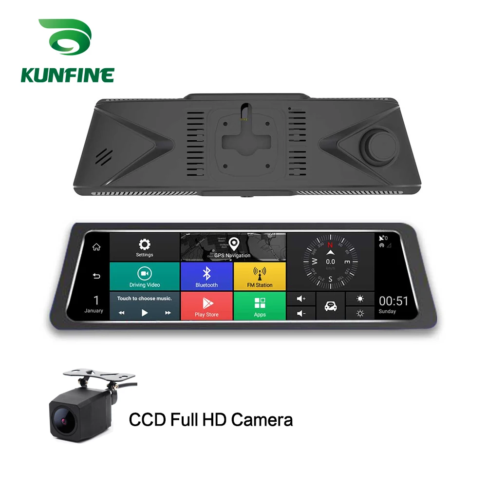 KUNFINE 10 Android GPS Navi Dash Cam Car DVR Mirror Video Recorder Dual Cameras Recording WIFI Bluetooth With 3G FM Transmit (1)