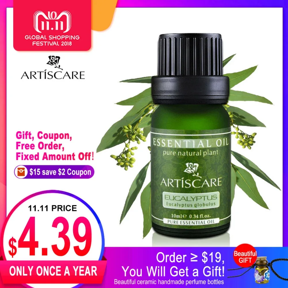 ARTISCARE 100% Pure Eucalyptus Essential Oil for Refreshing Skin and Anti-inflammatory Clean Wound Skin Care Massage Oil 10ml ARTISCARE 100% Pure Eucalyptus Essential Oil for Refreshing Skin and Anti-inflammatory Clean Wound Skin Care Massage Oil 10ml