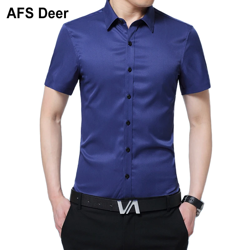 Men Shirt Plus Size Business Casual Short Sleeve Shirt Summer Thin