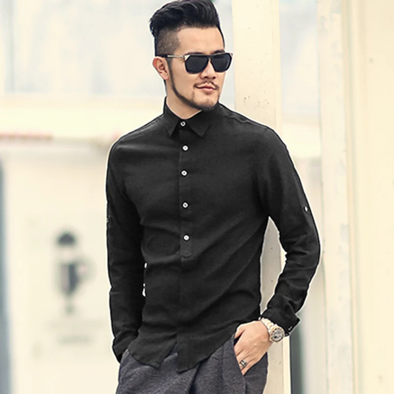 

Spring Autumn Cotton Shirts High Quality Casual Shirt Slim Fit Social Shirts solid shirt men Linen long sleeve dress shirt S242