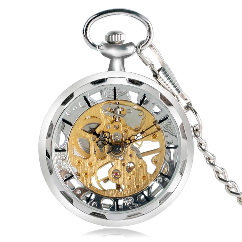 Винтажные карманные часы с карманной цепочкой Механические карманные часы с открытым лицом изысканные карманные Подвесные часы Подарки для мужчин - Цвет: Silver