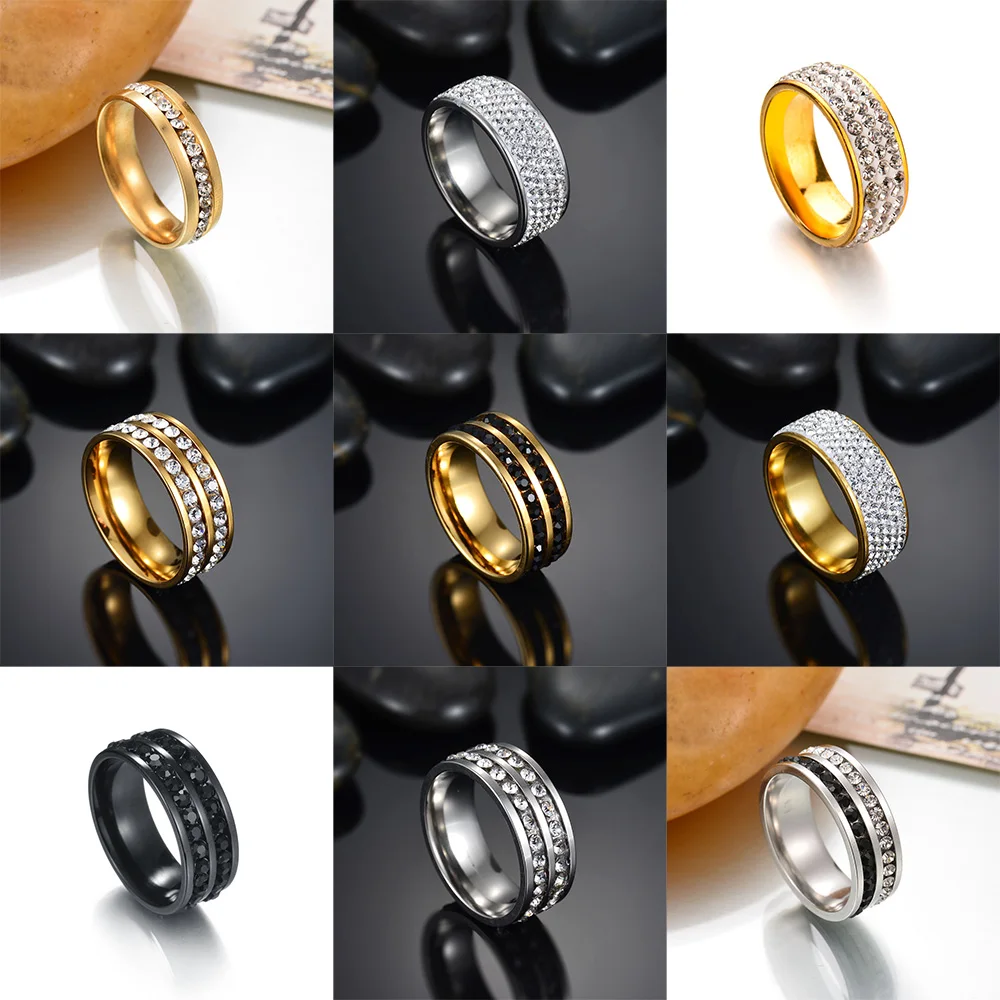 

MeMolissa Romantic Crystal Ring 1/2/3/4/5 Row Crystal Design Gold Silver Black Ring for Women Clear Crystal Rings Wedding Ring