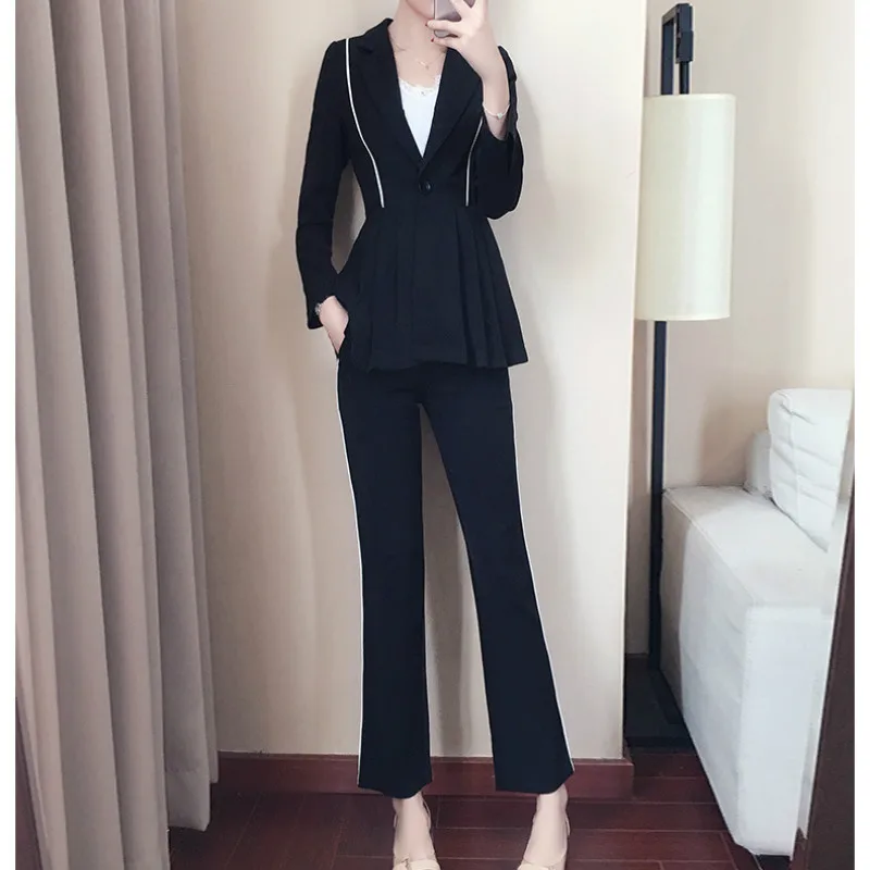 Women's suit pantsuit Casual long sleeve long solid color blazer Temperament Slim Pants Set Women 2019 new ladies two-piece