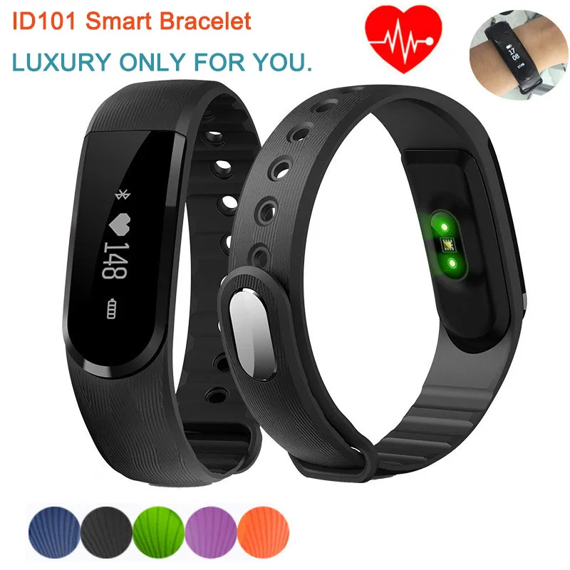 

Luxury ID101 Smart Bracelet Bluetooth 4.0 Heart Rate Monitor Smart band Pulse Sports Smart Band Fitness Tracker for Android iOS