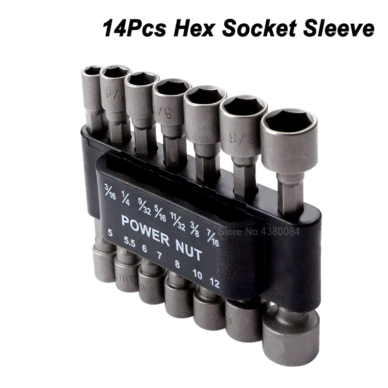 

14Pcs Set Hex Socket Sleeve High-Powered Socket Wrench Adapter Wind Approved Sleeve Electric Nozzles Strong Nut driver Drill Bit