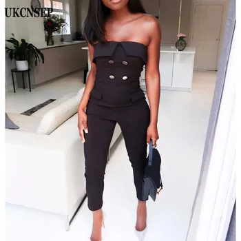 

UKCNSEP 2020 Vestidos New Women Fashion Sexy Off Shoulder Button Ruffles Jumpsuit Elegant Lady Party Club Straight Pants